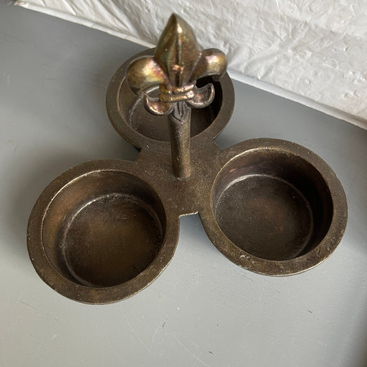 Fleur De Lis Handle Cast Metal Triple Bowl Relish Server Rustic French Country Cottagecore Decor