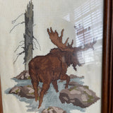 Moose Wading in a Stream Finished & Framed Cross Stitch Picture Beautiful Cottagecore Decor