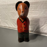 Folk Art Carved Wooden Bear in a Red Sweater and Blue Pants Vintage Cottagecor Decor