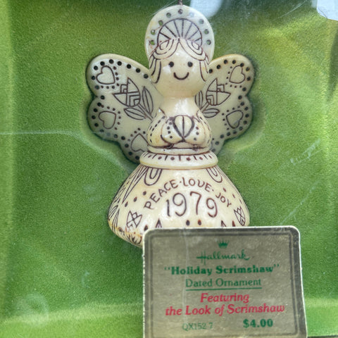 Hallmark Holiday Scrimshaw Angel Dated 1979 Tree Trimmer Collection Ornament QX152-7