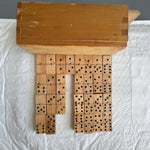Antique Wooden with Metal BB weight Domino Set with Wooden Sliding Top Storage Box Collectible Game Sets*