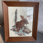 Moose Wading in a Stream Finished & Framed Cross Stitch Picture Beautiful Cottagecore Decor