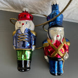 Nutcracker Pair of Toy Soldier Glass Christmas Tree Ornaments
