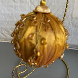 Gorgeous Golden Fancy Ribbon & Bead Ball Ornament