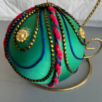 Ornate Green with Red and Gold Ribbon and Bead Christmas Tree Ornament