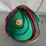 Ornate Green with Red and Gold Ribbon and Bead Christmas Tree Ornament