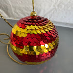 Robust Red and Gold Sequins Striped Ball Christmas Tree Ornament