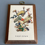 Norman Rockwell Choice Of "Choosin' Up" or "First Down" Prints On Wooden Plaques Vintage Sports Memorabilia Wall Hangings