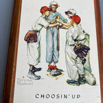 Norman Rockwell Choice Of "Choosin' Up" or "First Down" Prints On Wooden Plaques Vintage Sports Memorabilia Wall Hangings