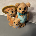 Dressed Up Bears Family of Three Vintage Collectible Cottagecor Decor Plastic Mold Figurine