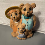 Dressed Up Bears Family of Three Vintage Collectible Cottagecor Decor Plastic Mold Figurine