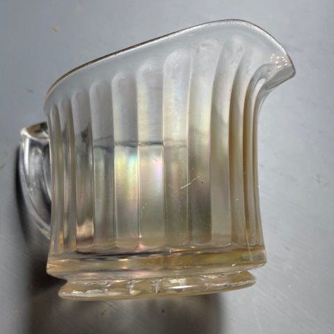 Faceted Carnival Glass Cream Pitcher Amber Iridescent Reflections Collectible Vintage Serving Ware
