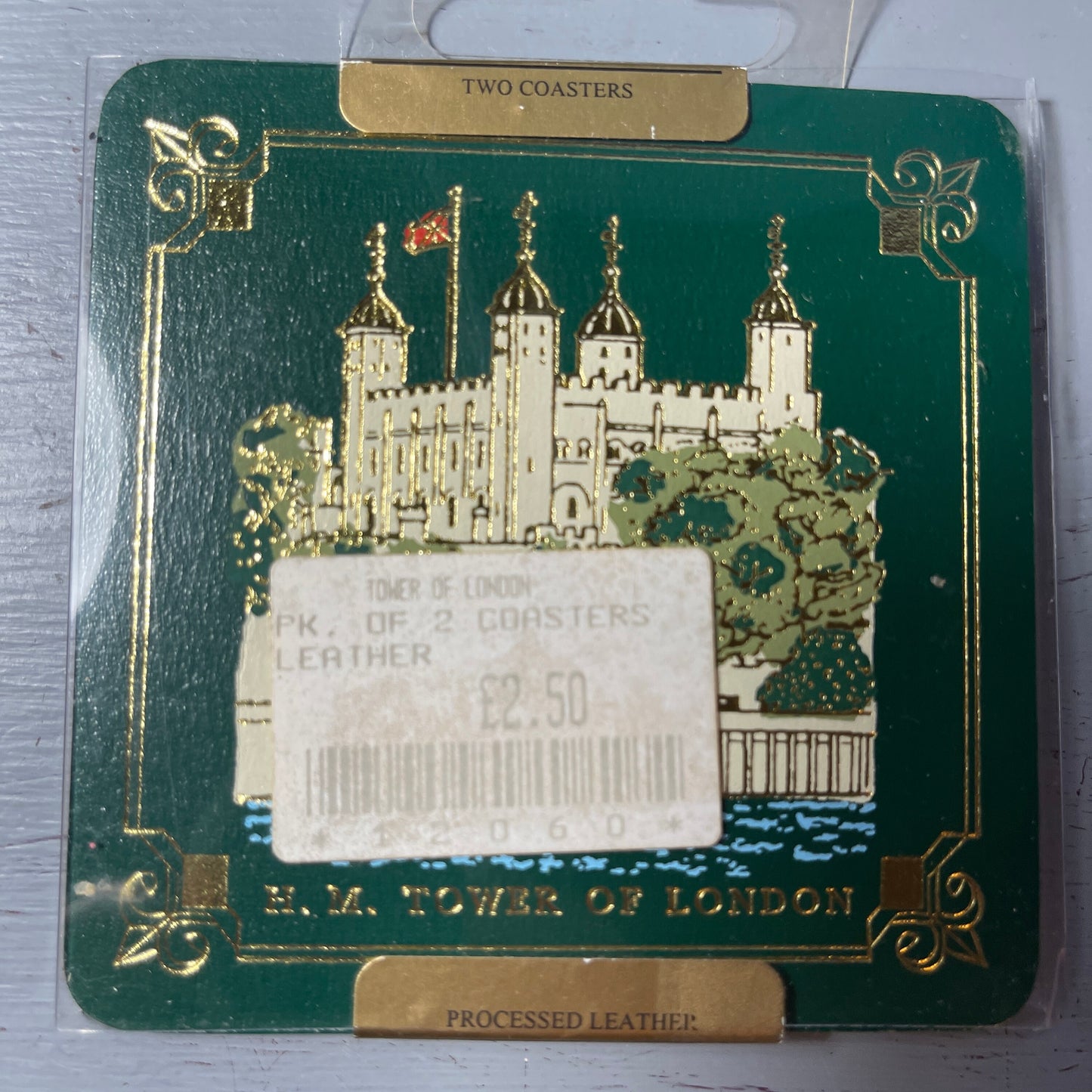 H. M. Tower Of London Pair Of Leather Coasters C. H. Ltd. Souvenir Collectible Barware