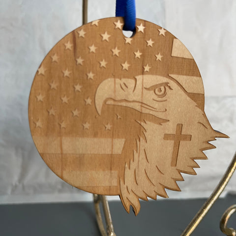 Wooden Eagle By Custom Lazer Engraving USA For National Exchange Club Christmas Ornament