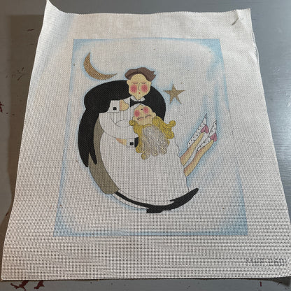 Bride & Groom Dancing Hand Painted Canvas to Cross Stitch 8 by 10 inches