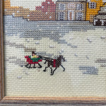 Save the Stitches, Professionally Framed, Vintage, Winter Scene Counted Cross Stitch Finished Project