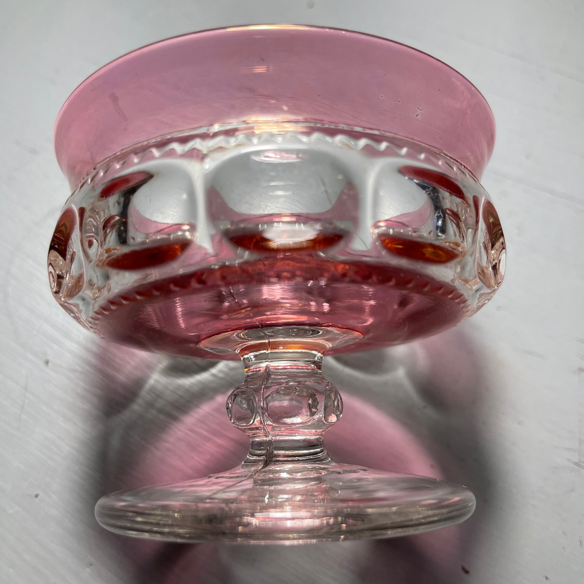 Pretty Pink and Clear Oval Faceted Sherbet Dessert Goblet Vintage Collectible Serving Ware