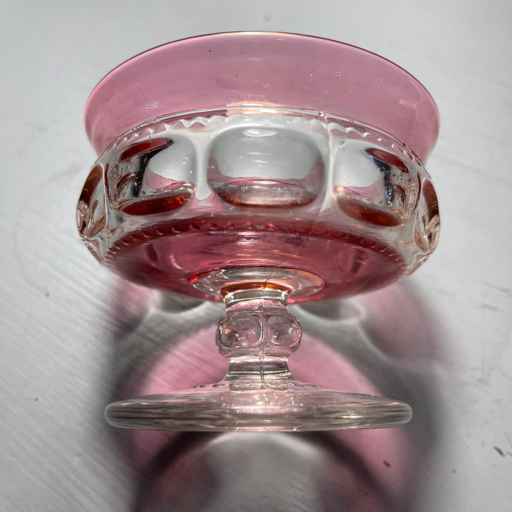 Pretty Pink and Clear Oval Faceted Sherbet Dessert Goblet Vintage Collectible Serving Ware