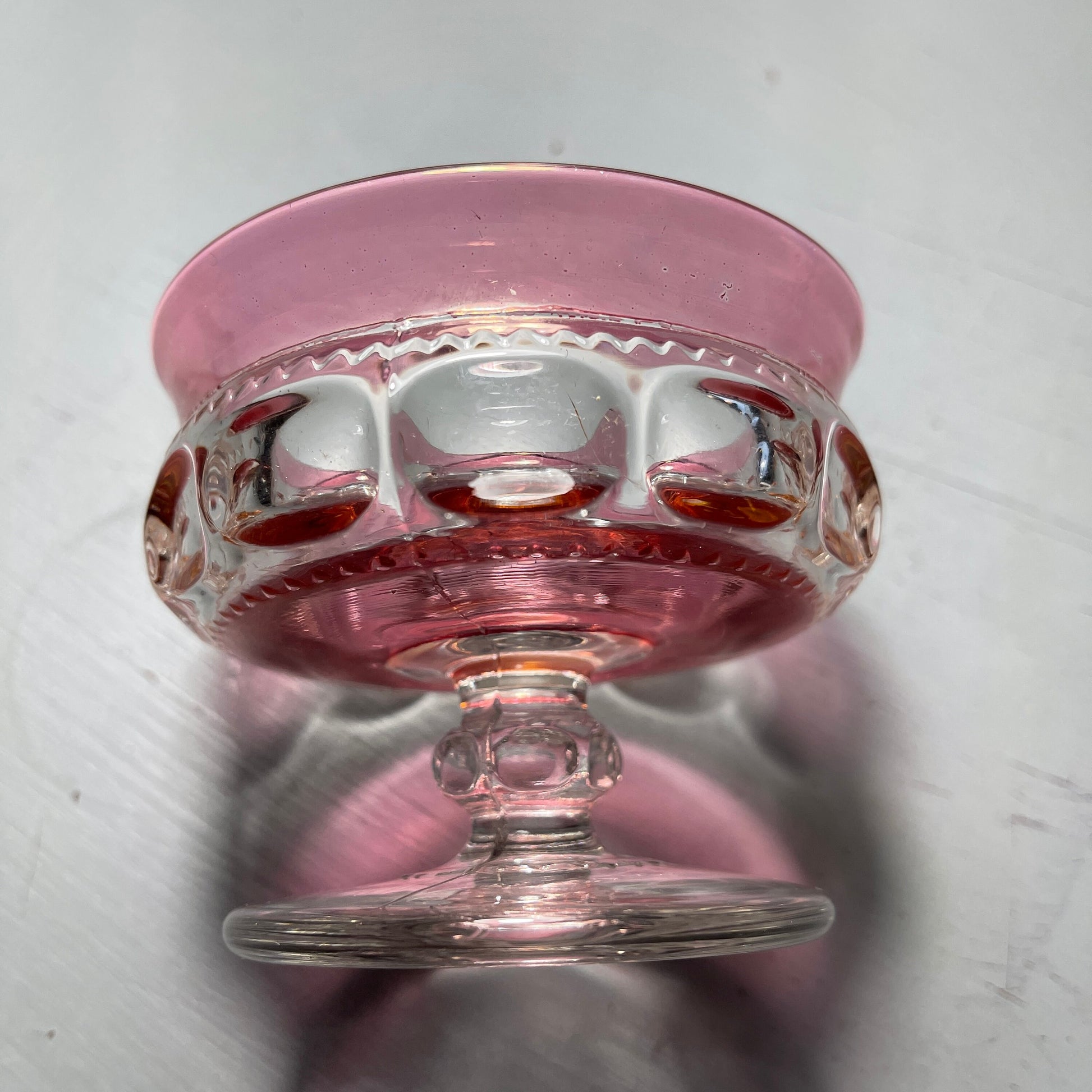 Pretty Pink and Clear Oval Faceted Sherbet Dessert Goblet Vintage Collectible Serving Ware