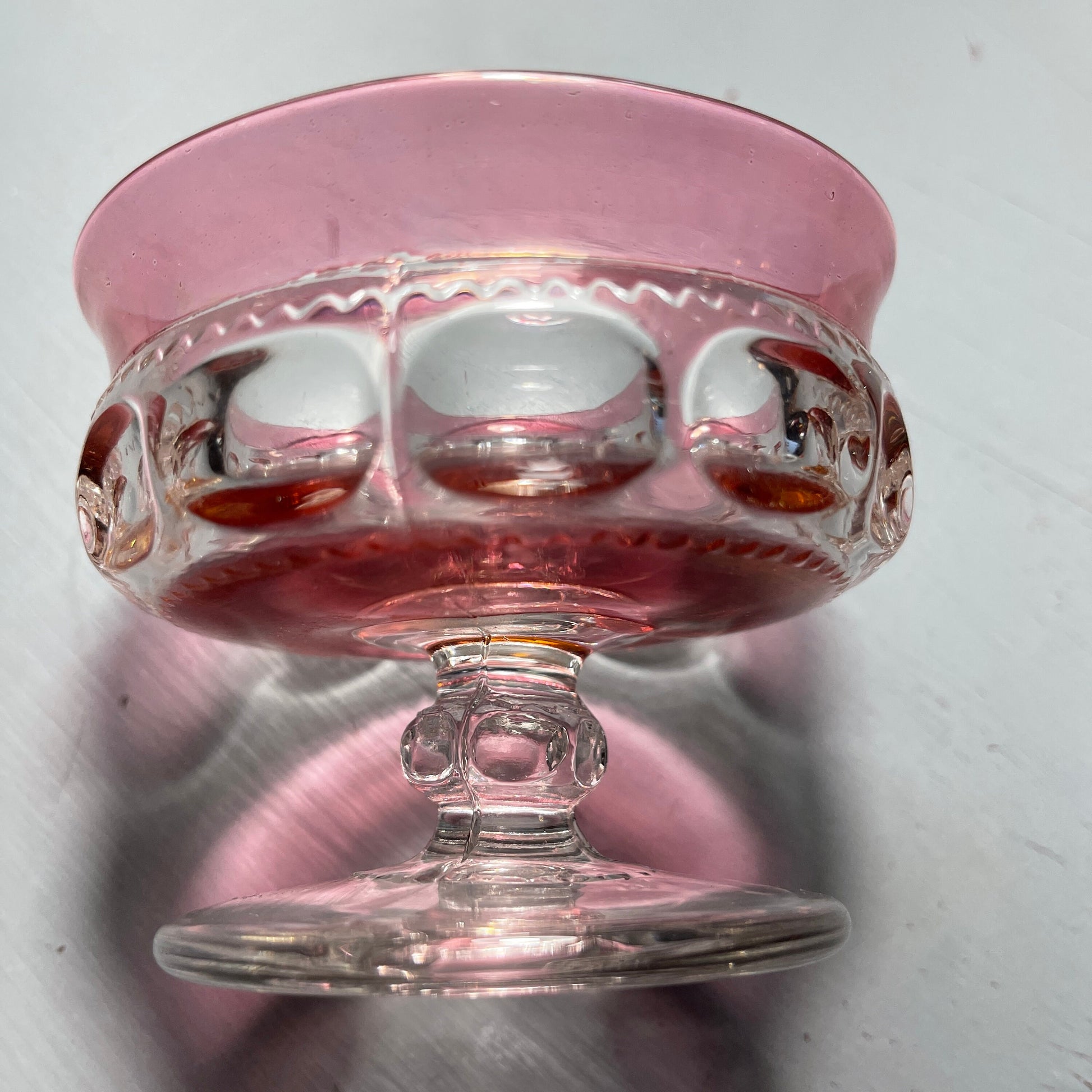 Pretty Pink and Clear Oval Faceted Sherbet Dessert Goblet Vintage Collectible Serving Ware