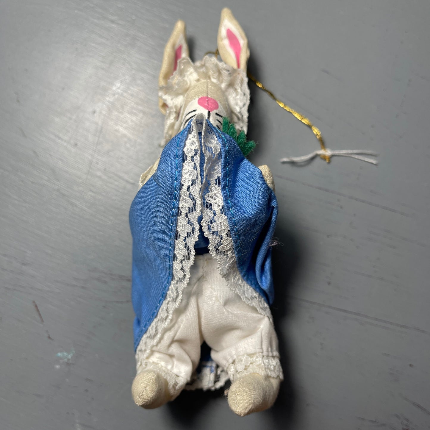Ravishing Rabbit Lady in Cap and Dress Gathering Carrots Vintage Stuffed Animal Ornament