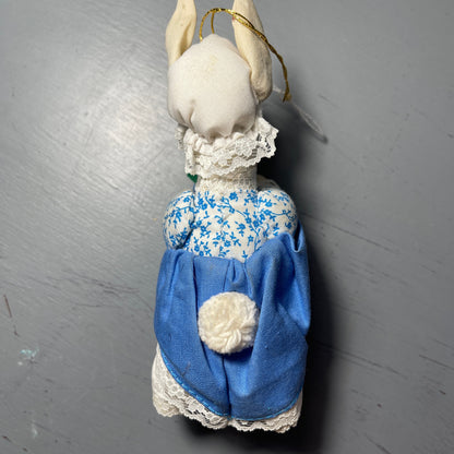 Ravishing Rabbit Lady in Cap and Dress Gathering Carrots Vintage Stuffed Animal Ornament