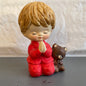 Precious Little Boy In Red PJs with Teddy Bear Saying His Prayers Porcelain Vintage Collectible Figurine