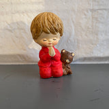 Precious Little Boy In Red PJs with Teddy Bear Saying His Prayers Porcelain Vintage Collectible Figurine