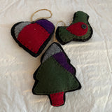 Stitchin' Country Style Dove Bird, Heart and Christmas Tree Set Of 3 Felt Ornaments
