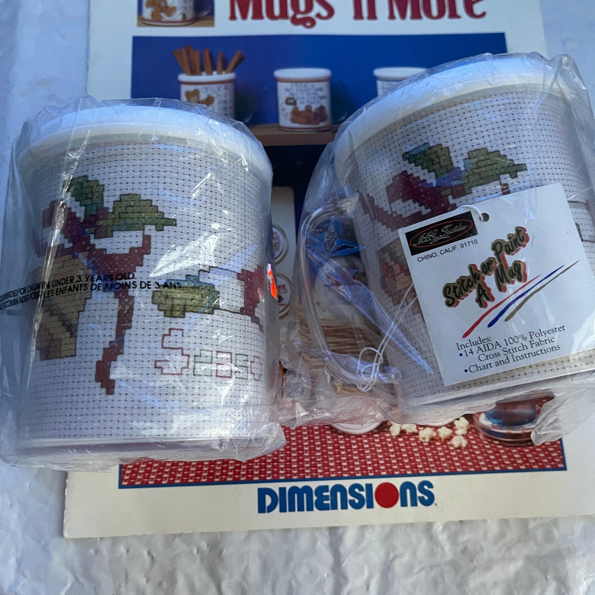 Dimensions Mugs 'n More Vintage 1992 Cross Stitch Pattern Book Plus 2 Cross Stitch Mugs