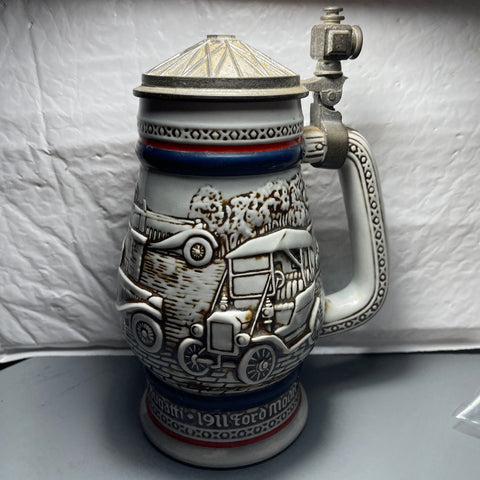 Awesome Avon Antique Automobiles* Lidded Beer Stein Vintage 1979 Ceramarte Hand Crafted In Brazil Collectible Serving Ware