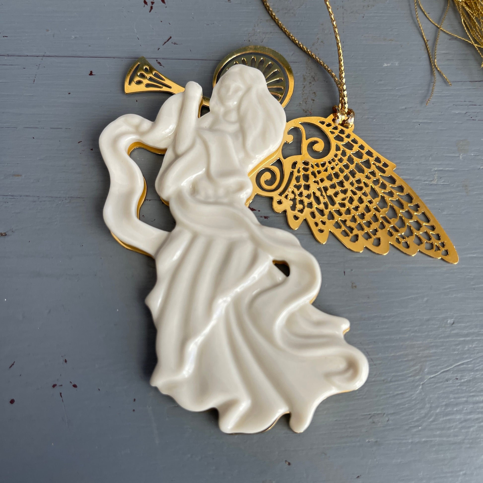 Lenox Trumpeting Angel Of White Porcelain and Gold-Tone Metal Christmas Ornament