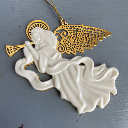 Lenox Trumpeting Angel Of White Porcelain and Gold-Tone Metal Christmas Ornament