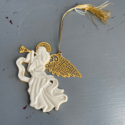 Lenox Trumpeting Angel Of White Porcelain and Gold-Tone Metal Christmas Ornament