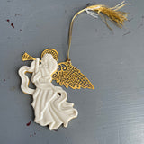 Lenox Trumpeting Angel Of White Porcelain and Gold-Tone Metal Christmas Ornament