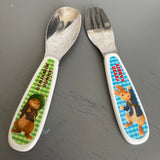 Peter Rabbit and Benjamin Bunny Fork and Spoon Utensil Set Vintage Collectible Serving Ware
