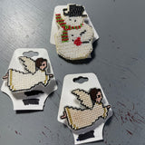 Very Cute Little Pins Choice Of Cross Stitch Angels Or Beaded Snowman In Hat And Scarf Collectibles See Variations
