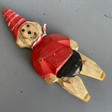 Elf In A Striped Cone Hat Carved Wooden Christmas Ornament