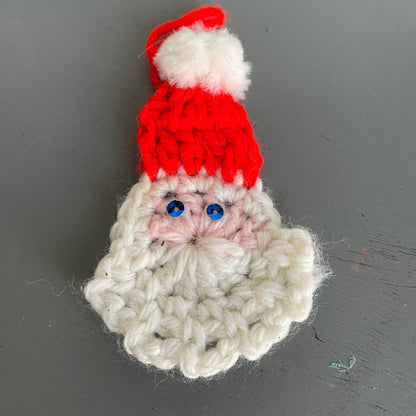 Blue Sequin Eyed Santa Clause Hand Knitted Ornament