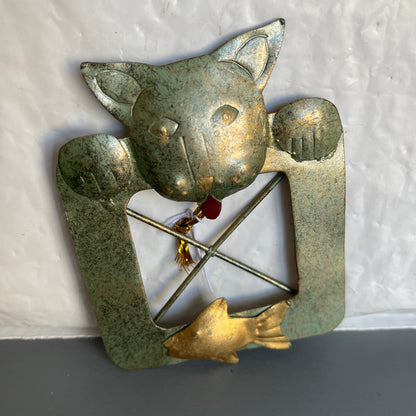 Curious Cat Picture Frame Vintage Metal Ornament