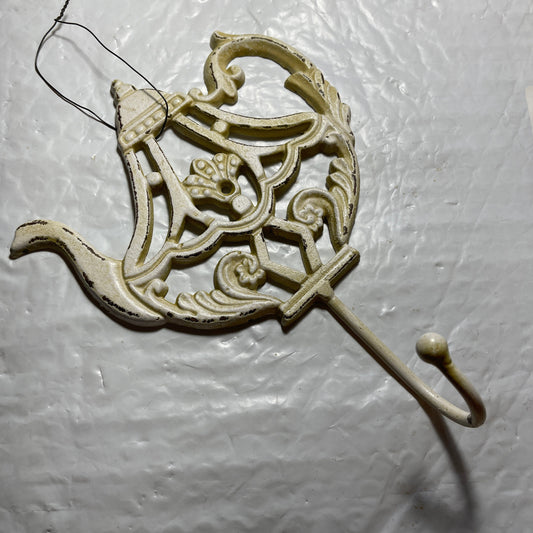 Tremendous Teapot Cast Iron Wall Hook Ornate Tea Kettle Design Vintage Collectible Cottagecore Decor