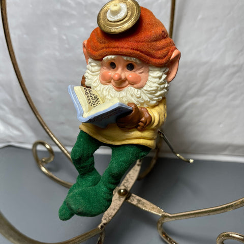Elf Reading a Book Vintage Christmas Stocking Holder Ornament