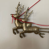 Santa in HIs Sleigh Pulled By Reindeer Large Bronze Tone Cast Metal Vintage Christmas Wall Hanging
