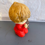 Precious Little Boy In Red PJs with Teddy Bear Saying His Prayers Porcelain Vintage Collectible Figurine