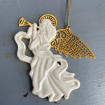 Lenox Trumpeting Angel Of White Porcelain and Gold-Tone Metal Christmas Ornament