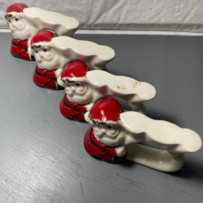 Sensational Santa Clause Porcelain Napkin Rings Set Of 4 Vintage Christmas Servingware