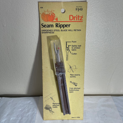 Dritz Seam Ripper with Hardened Steel Blade Vintage 1986 Sewing Notion