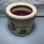 Merry Christmas To All Patriotic Snowman Vintage Candle Crock with Lid