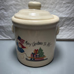 Merry Christmas To All Patriotic Snowman Vintage Candle Crock with Lid