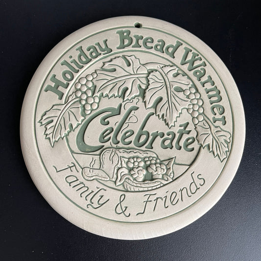 Lyn Ulick Holiday Bread Warmer Celebrate Family & Friends Vintage 1990 Stoneware Trivet Collectible Wall Hanging